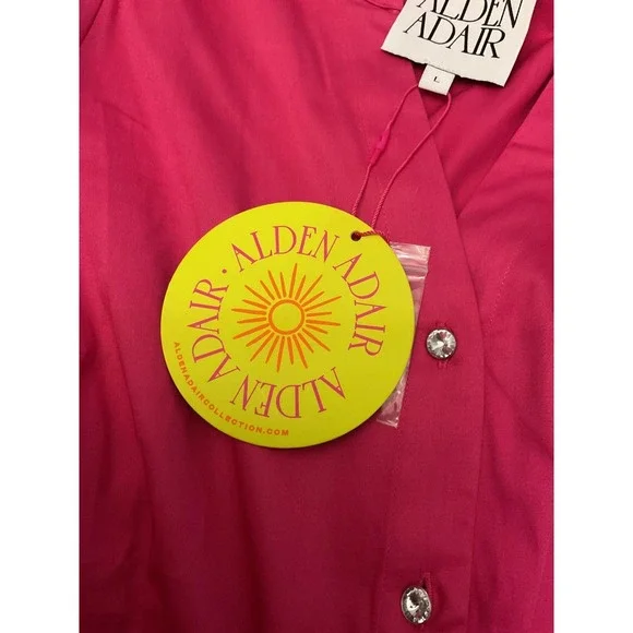 ALDEN ADAIR Hot Pink Button Front Puff Sleeve Mini Dress Size L - Picture 11 of 13